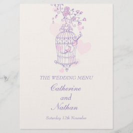 Menu O janto de casamento roxo das aves enjaulam-se a r