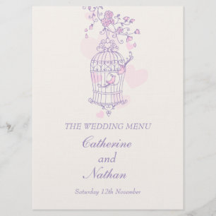 Menu O janto de casamento roxo das aves enjaulam-se a r