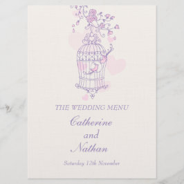 Menu O janto de casamento roxo das aves enjaulam-se a r