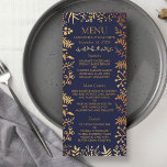 Menu O Marinho Elegante e a Dourada Coleção de Casament<br><div class="desc">Celebre em estilo com esses menus modernos e muito modernos do café da manhã de casamento. O design é fácil de personalizar com sua própria redação e seus convidados ficarão entusiasmados quando eles virem esses menus fabulosos. Itens correspondentes podem ser encontrados na coleção.</div>