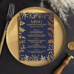Menu O Marinho Elegante e a Dourada Coleção de Casament<br><div class="desc">Celebre em estilo com esses menus modernos e muito modernos do café da manhã de casamento. O design é fácil de personalizar com sua própria redação e seus convidados ficarão entusiasmados quando eles virem esses menus fabulosos. Itens correspondentes podem ser encontrados na coleção.</div>