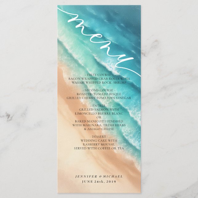 Menu Ocean Beach Watercolor Elegante (Frente)