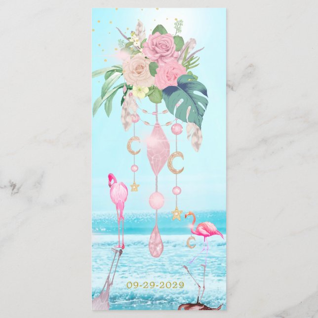 Menu Ocean Sea Flamingo Floral Jewels Pink Wedement Men (Verso)