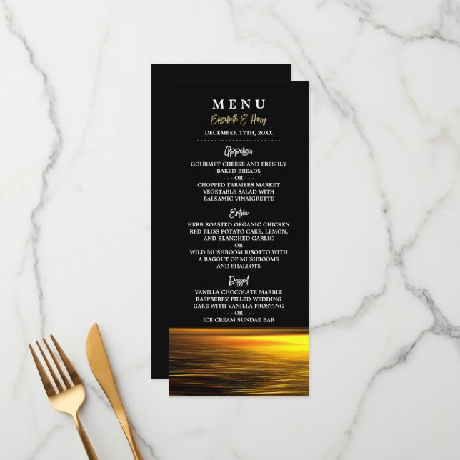 Menu Oceano ouro, Casamento Elegante de Praia (Frente/Verso In Situ)