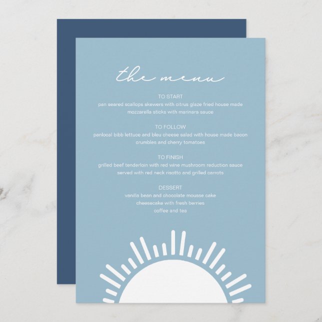 Menu OCEANSIDE Light Blue Sun Ocean Thema (Frente/Verso)