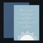 Menu OCEANSIDE Light Blue Sun Ocean Thema<br><div class="desc">Este menu apresenta um boho sol,  coloração azul bebê e combinação de fontes moderna. Este cardápio é a adição perfeita ao seu casamento na praia,  chá de fraldas,  chá de panela ou qualquer outro evento. Edite o texto *maioria* para atender às suas necessidades. Todas as cores são editáveis.</div>
