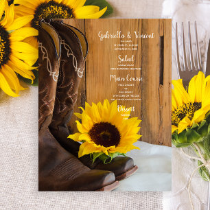 Menu ocidental do casamento do girassol do país