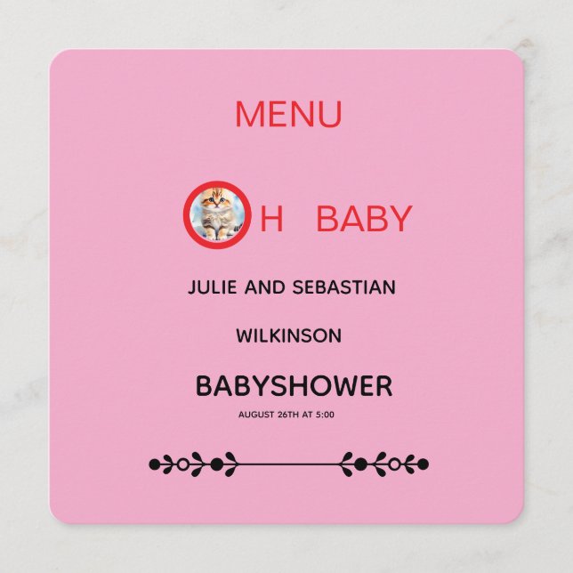 Menu Oh Baby Cat Imagem Chá de Bebê  (Frente)