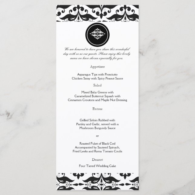 Menu Old Hollywood Casamento tema damasco (Frente)