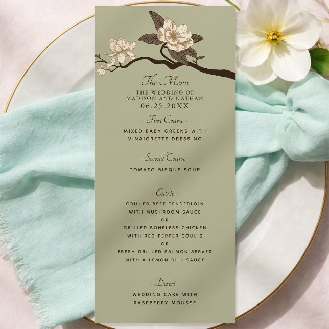 Menu Olive Elegant Vintage Magnolia Wedding (Criador carregado)