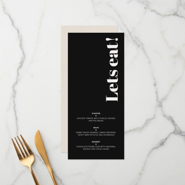 Menu OLIVIA Moderna Casamento Celestial Preto de Marfim (Frente/Verso In Situ)