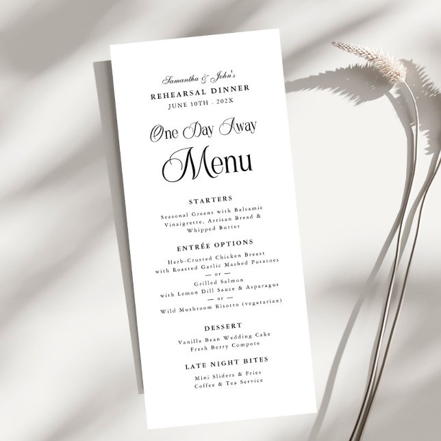 Menu One Day Away Modern Elegant  Rehearsal Dinner (Criador carregado)