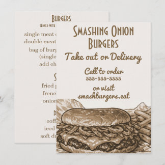 Menu Onion Smash Burgers Cafe or Food Truck 