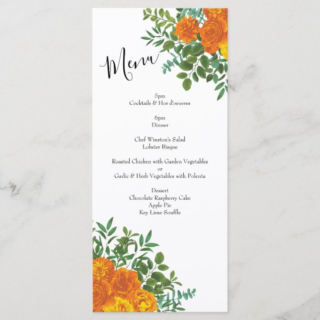 Menu Orange Rosa Wedding Floral Modern (Frente)