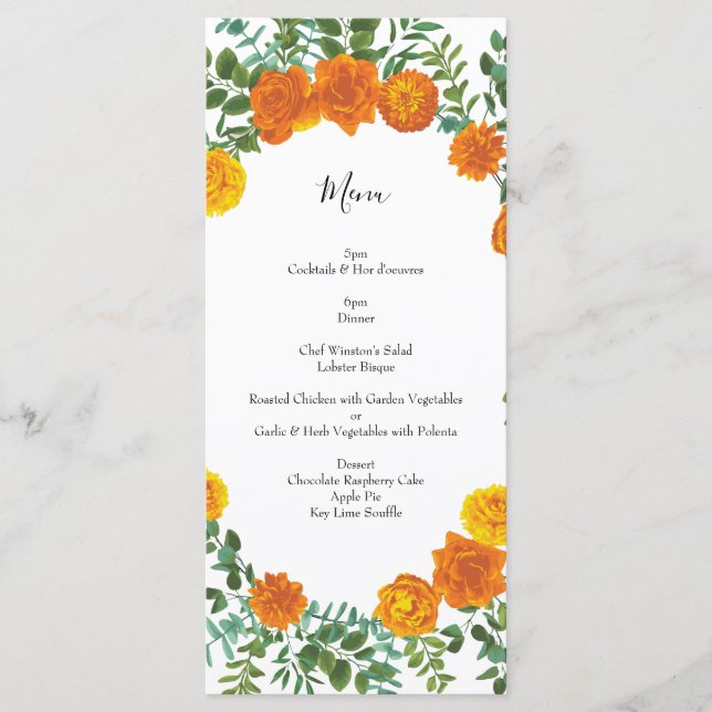 Menu Orange Rosa Wedding Floral Modern (Frente)