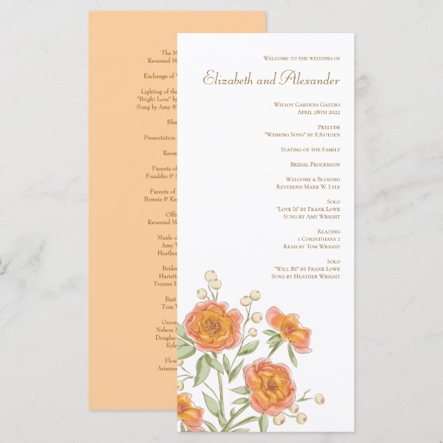 Menu Orange Rose Wedding Programs (Frente/Verso)