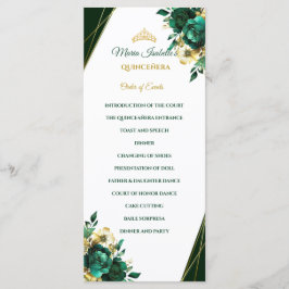 Menu Ordem de Eventos de Quinceañera em Verde Esmeralda