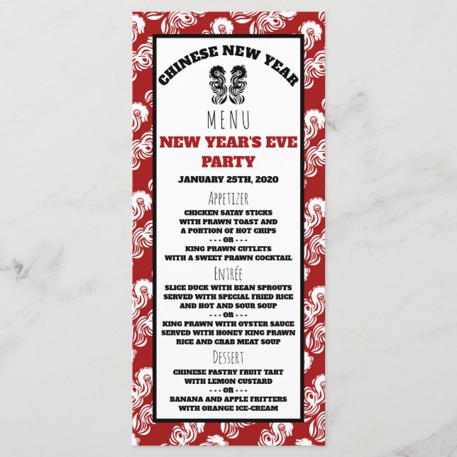 Menu Oriental Dragon de Ano Novo Chinês (Frente)