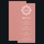 Menu Ornamentado Floral Monograma de Casamento Elegante<br><div class="desc">Ornamentado de Monograma Floral Monograma Elegante Menu Dourado de Casamento de Rosa apresenta suas iniciais personalizadas em um monograma elegante tipografia de script cercado por um quadro floral ornamental e uma camada de texto personalizada. Adicione um pouco de estilo e sofisticação à sua experiência de jantar de casamento com estes...</div>