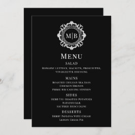 Menu Ornamentado Floral Monograma Preto de Casamento Br