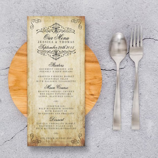 Menu ornamentado Flourar Casamento vintage (Criador carregado)
