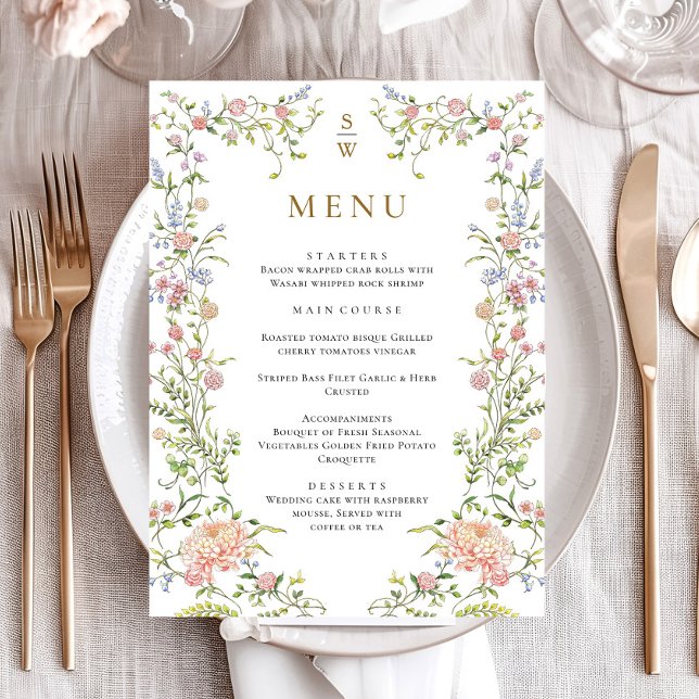 Menu Ornamentado Grace Pastel Blush Casamento Floral (Criador carregado)