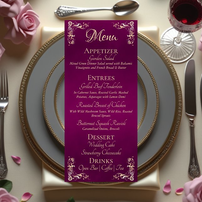 Menu Ornate Border & Heart Monogram - Plum (Criador carregado)
