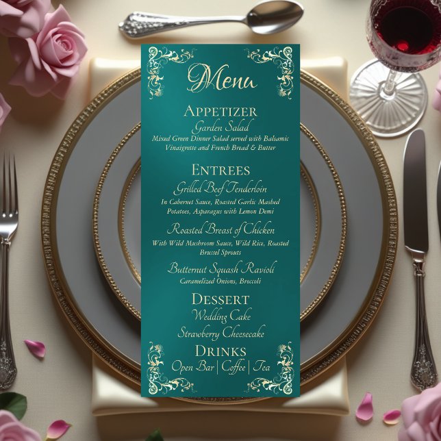 Menu Ornate Border & Heart Monogram - Teal (Criador carregado)