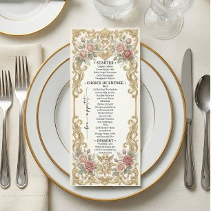 Menu Ornato Falso Ouro e Rosa Desbotado Floral Rococó