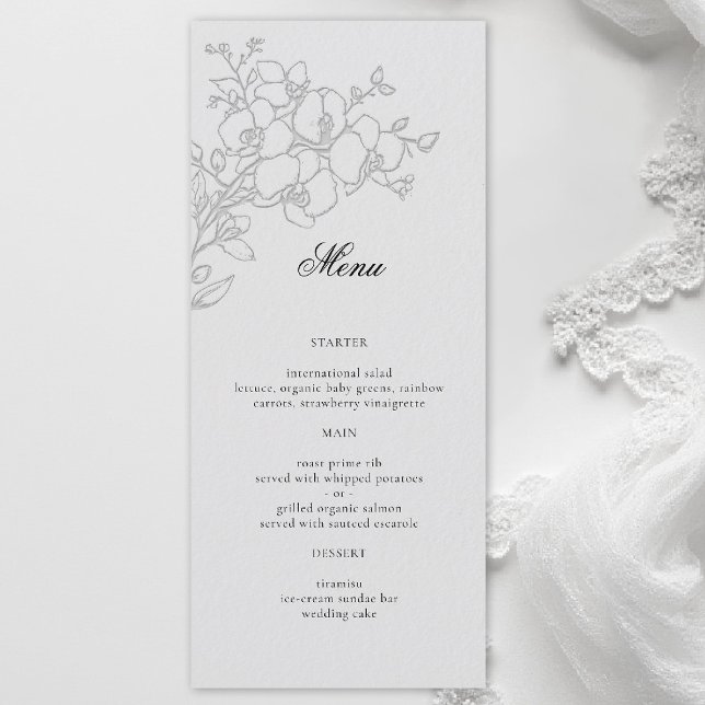 Menu Orquídea Elegante Marfim Formal Casamento Tradicio (orchid wedding menu formal modern classic traditional black tie parents hosted ivory)
