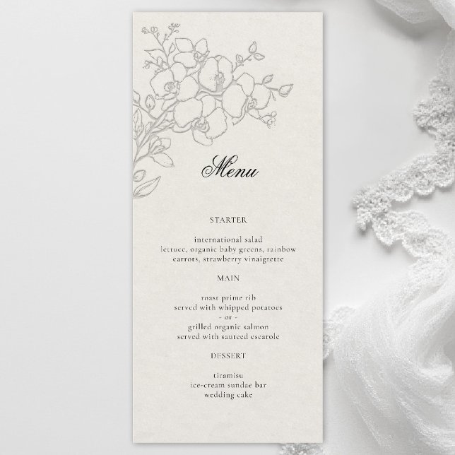 Menu Orquídea Elevada Ecru Formal Casamento Tradicional (orchid wedding menu formal modern classic traditional black tie parents hosted ecru)