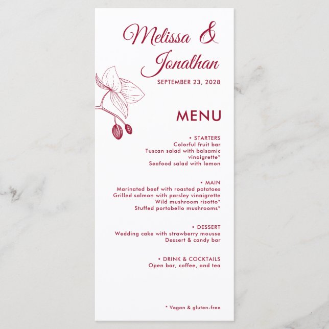 Menu Orquídeas elegantes casamento florístico romântico (Frente)