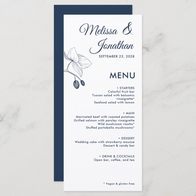 Menu Orquídeas elegantes casamento florístico romântico (Frente/Verso)