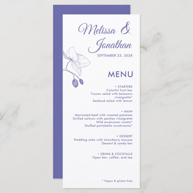 Menu Orquídeas Elegantes Homens românticos do casamento (Frente/Verso)