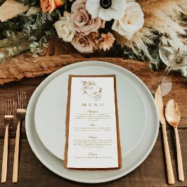 Menu Ouro Branco Casamento Monograma de Peônias Florais