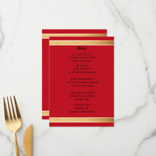 Menu Ouro com rosas vermelhas, casamento gótico