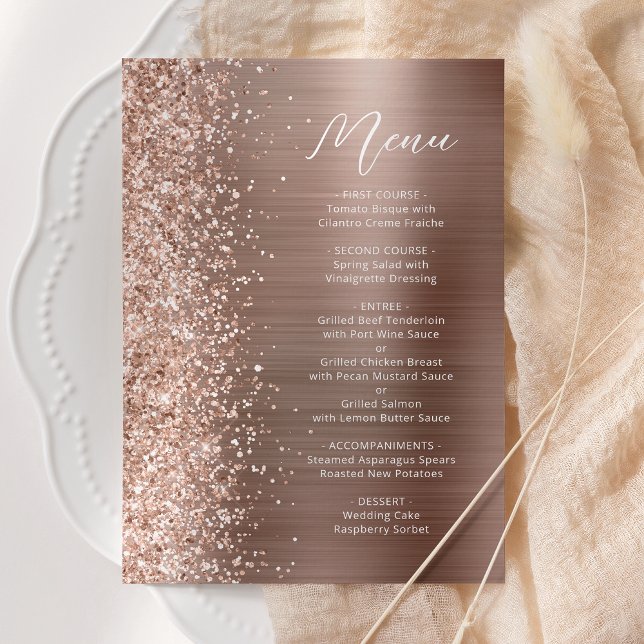 Menu Ouro Rosa Glam Glitter Script Casamento (Criador carregado)