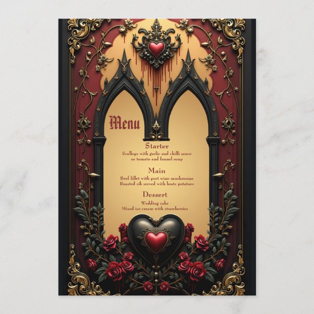 Menu Ouros, rosas vermelhas e um coração: (Frente)