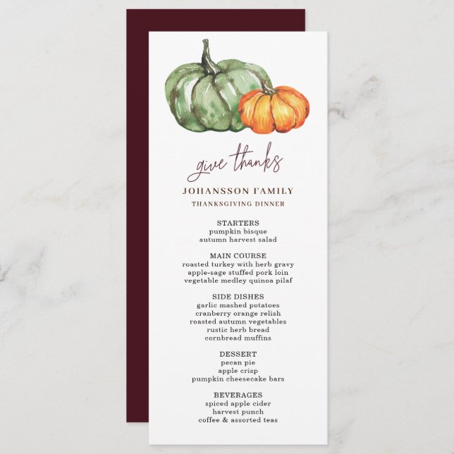 MENU OUTUMN AMBER GREEN PUMPKINS AGRADECENDO JANTA (Frente/Verso)