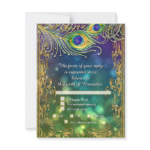 Menu Pacock Feather Dourada Glitter Wedter RSVP