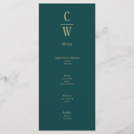 Menu Pacock Teal Green Dourado Casamento Monograma