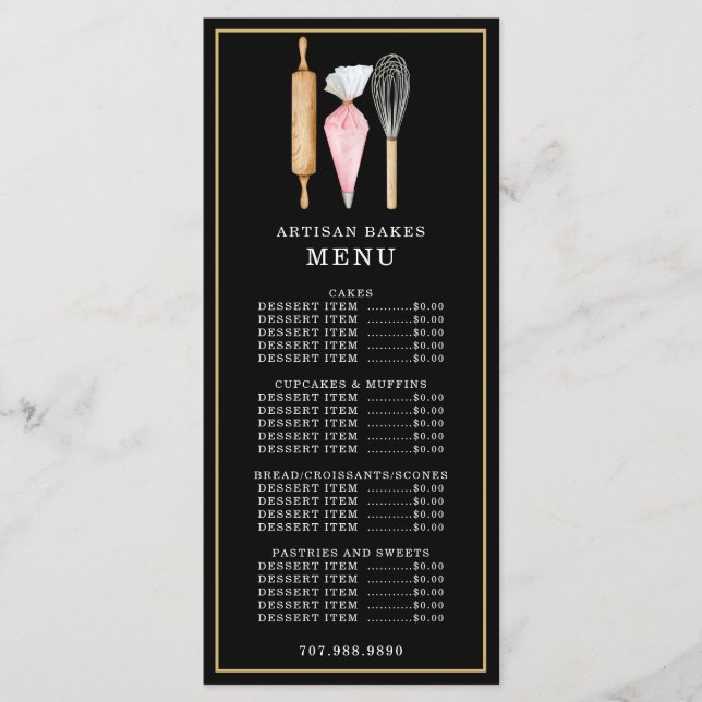 Menu Padaria Chef de Pastelaria Utensílios de Cozinha P (Frente)