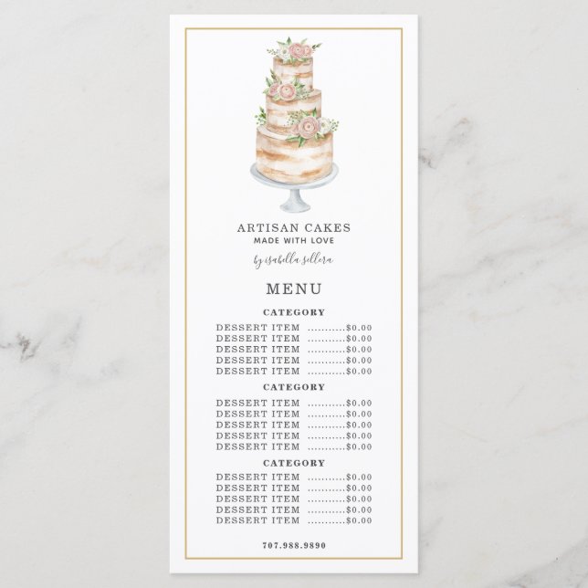 Menu Padaria Pastelaria Chef Aquarela Flor Rosa (Frente)