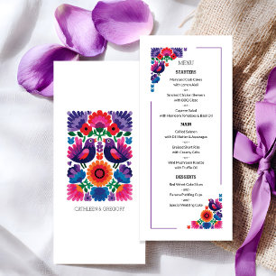 Menu Padrão de casamento de pássaros e flores folclóric