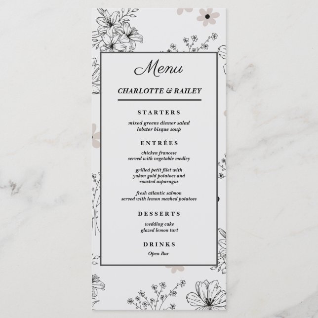 Menu Padrão de Flor Hippie Y2K Preto Retro cinza (Frente)