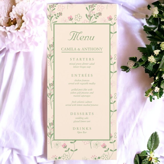 Menu Padrão de Flor Verde Rosa Y2K 70s Rosa Verde (Zazzle Pink Green Retro Y2K 70s Flower Pattern Menu)