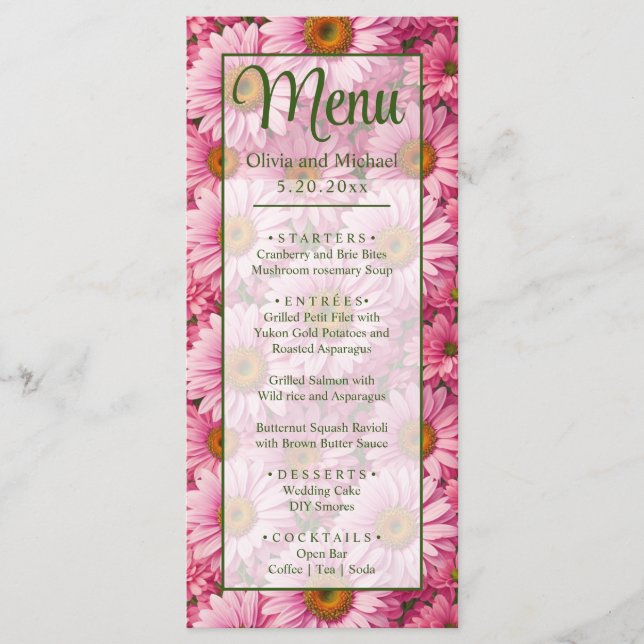 Menu Padrão floral de margarida rosa retrô (Frente)