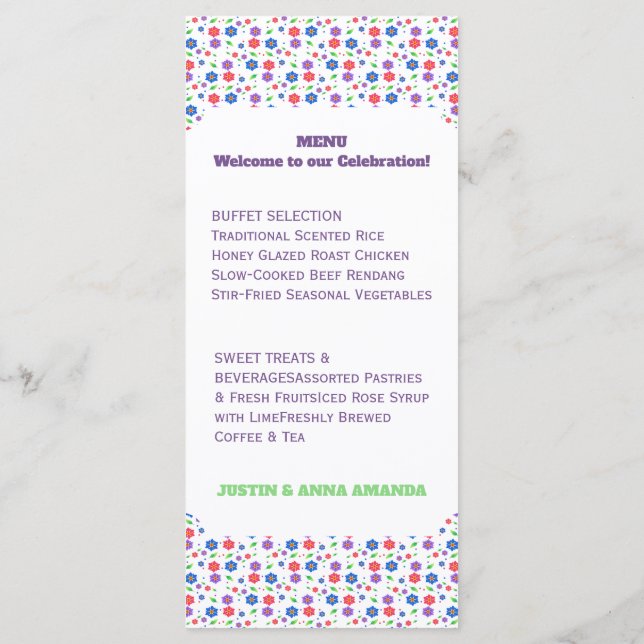 Menu Padrão Floral Vibrante em Aquarela com Flores Silv (Verso)