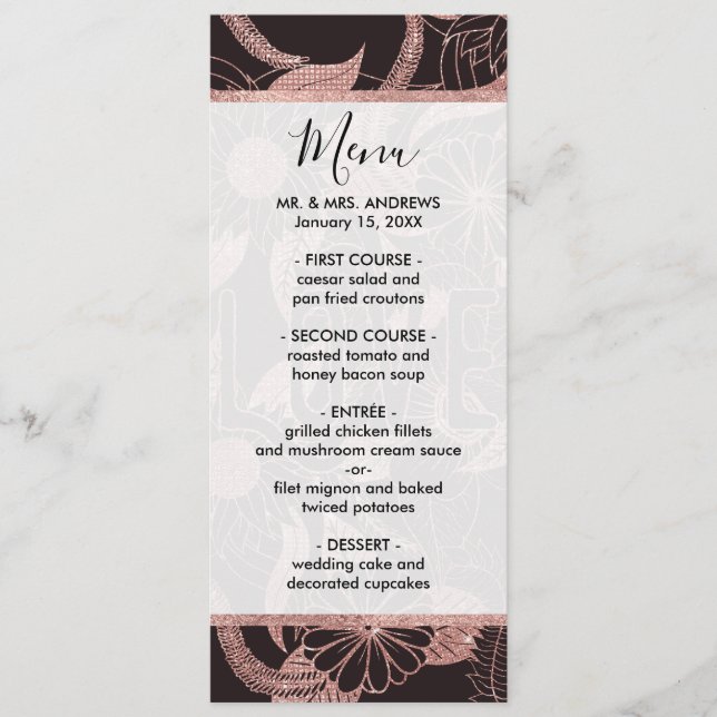 Menu Padrões de Flores Meninas de Brilho Dourado com Ro (Frente)