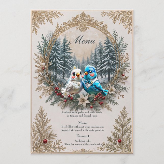 Menu Paisagem de inverno com casal de casamento de páss (Frente)